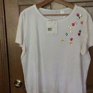 Liz Claiborne T-shirt w/small sequin flowers NWT